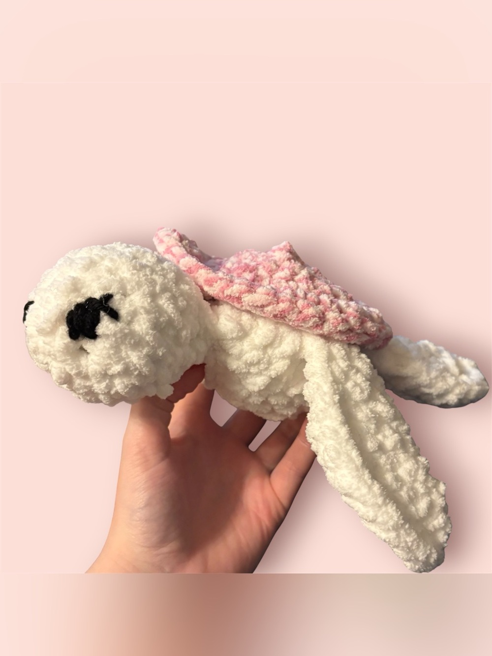 Handmade White & Pink Crocheted Turtle 🐢